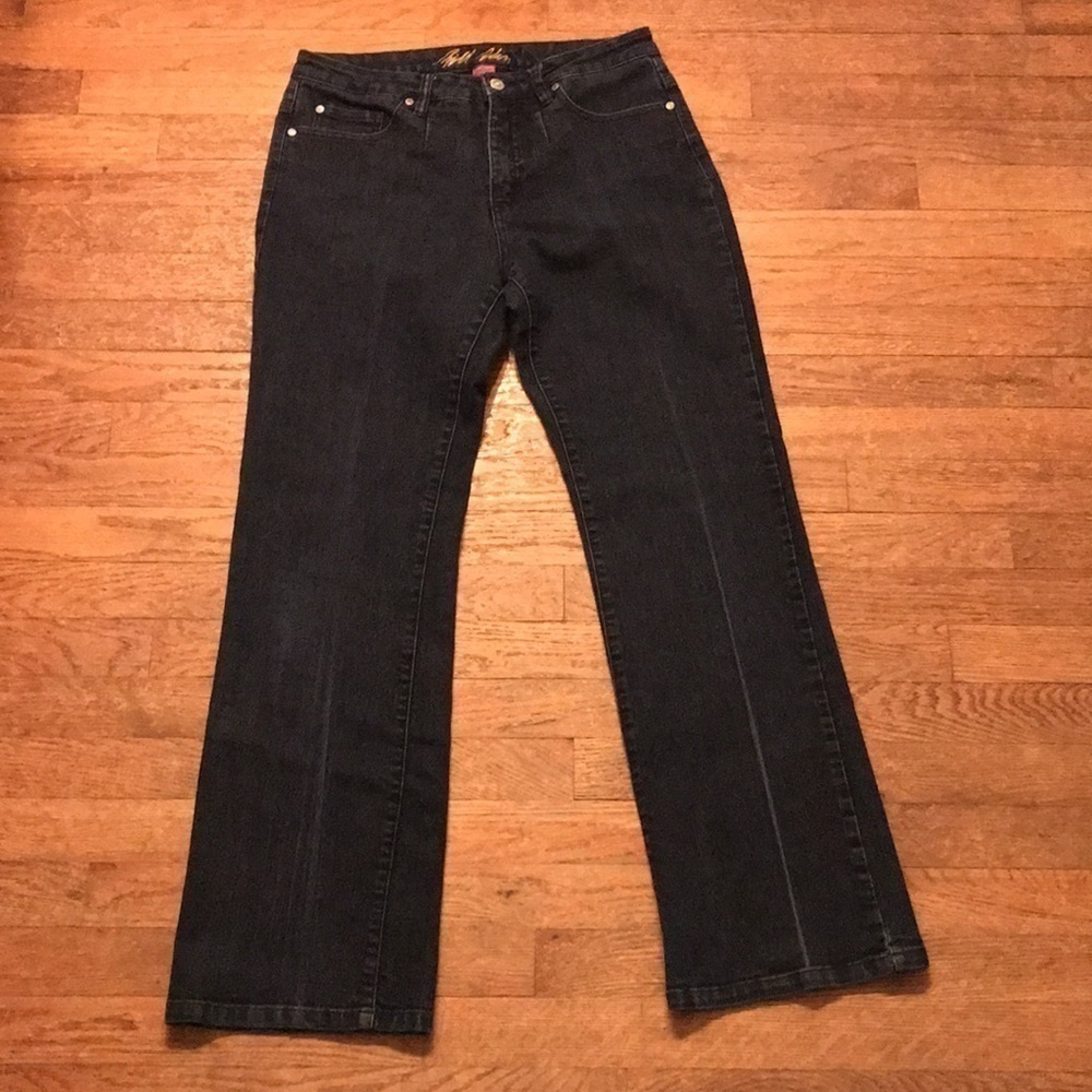 Bill Blass dark denim jeans circular fit bootcut stretch size 10